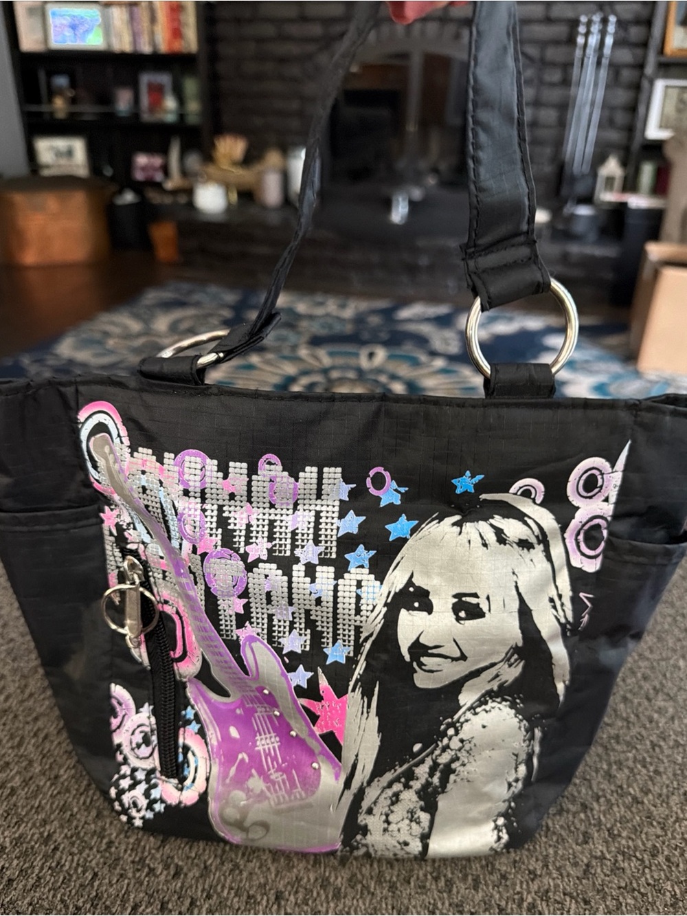 Disneys Hannah Montana Black Graphic Tote Bag with Pink & Silver Accents